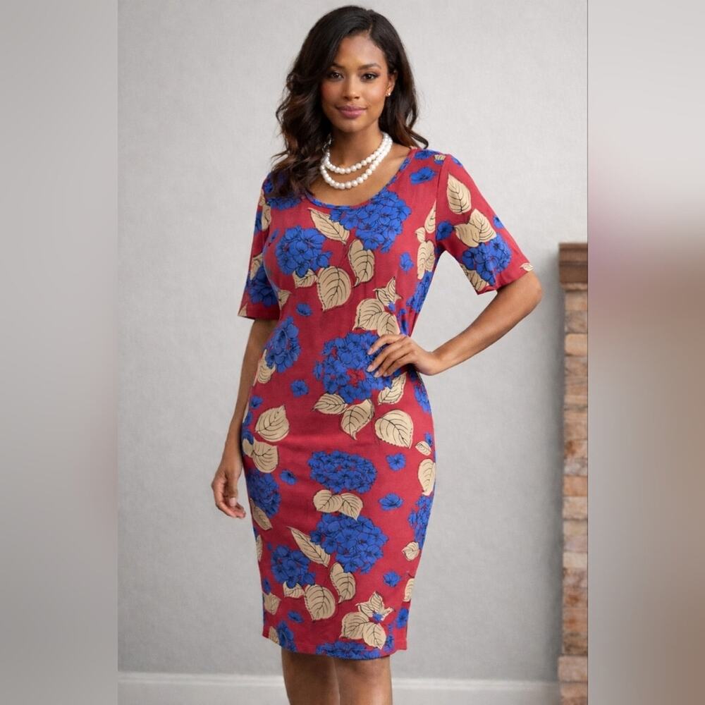 Lularoe Julia Red Floral Fitted Stretch Dress sz M #1515